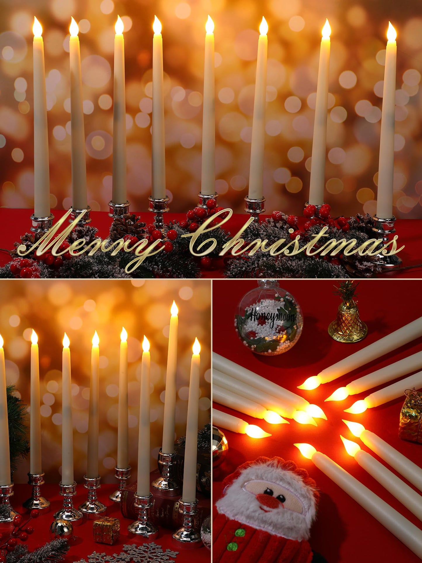 VIHOSE 24 Pcs Flameless Taper Candles with Holders Remote Timer Battery Operated Candles Bulk LED Candlesticks Flickering for Valentines Wedding Home Window Carnival Party Decor(Silver,Classic Style)