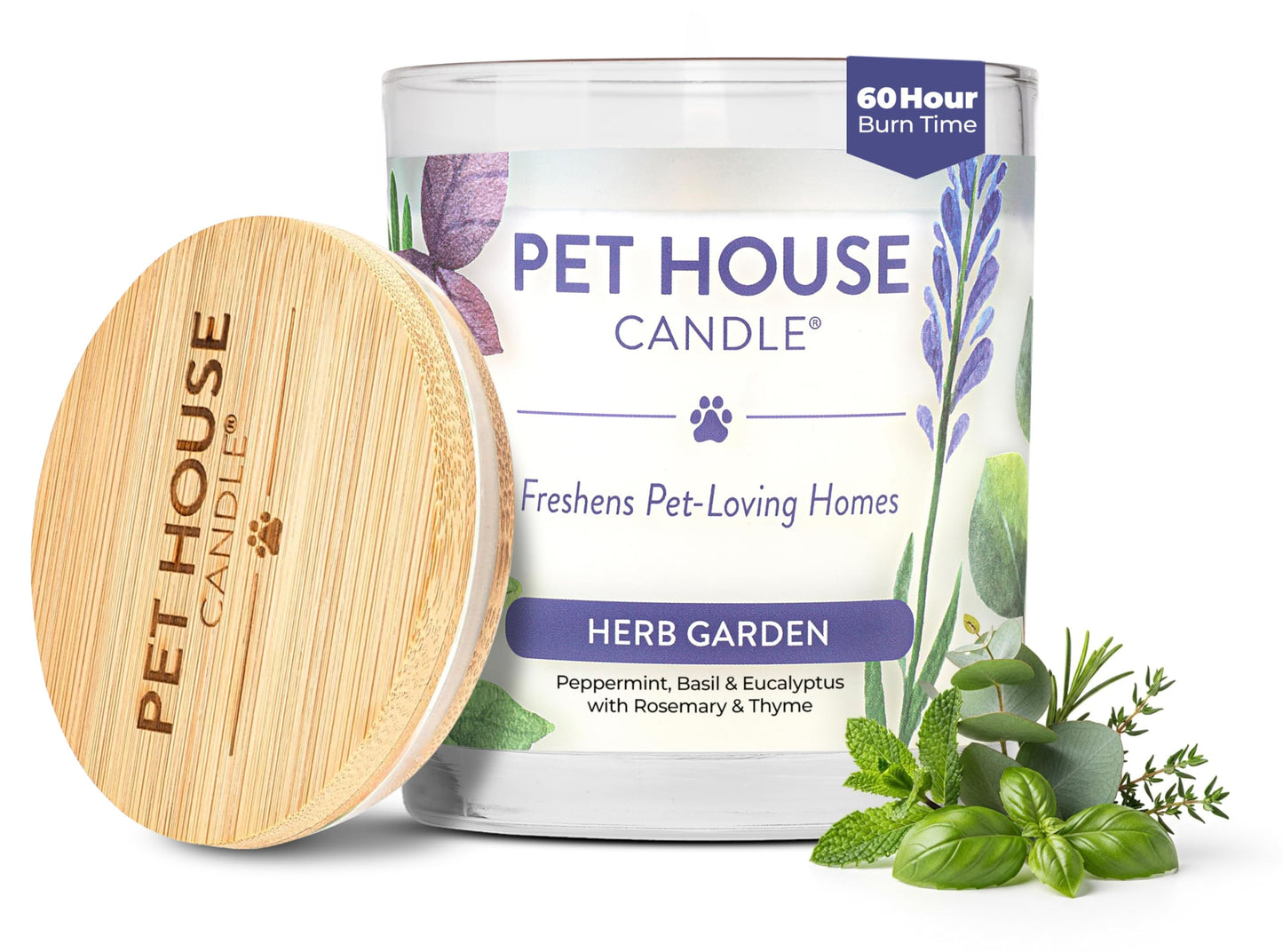Pet House Candles, Plant-Based, Long Lasting, Pet Friendly Candles for Home, 60 Hour Burn Time - Herb Garden, 9 oz