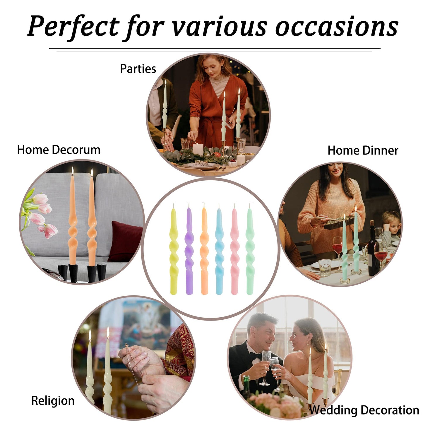 Spiral Taper Candles Taper Candlesticks - 6pcs Gedengni Candle Stick Unscented Wax Candles Elegant Design for Home Décor Weddings Festive Seasons Holiday