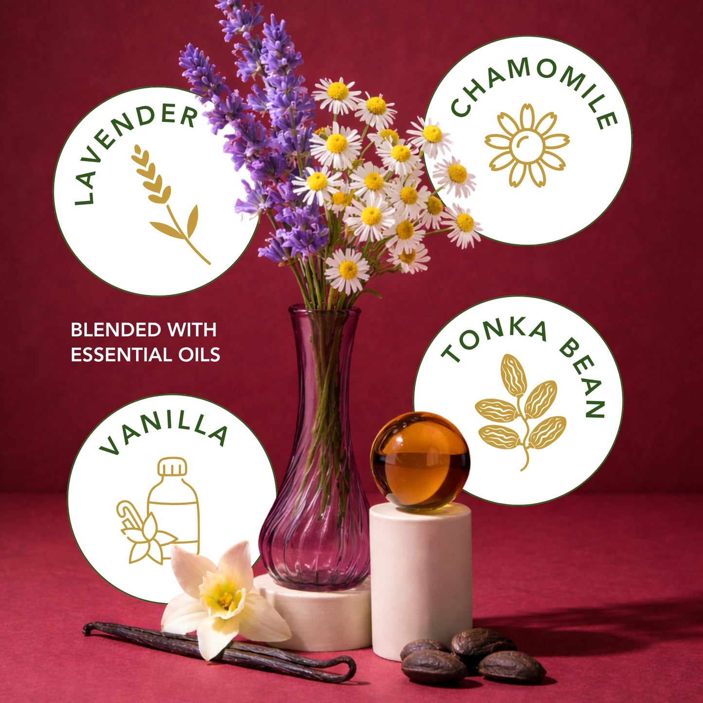 Tranquility – Chamomile & Lavender Essential Oils Beeswax Candle, Non Toxic Scented Candle, Clean Burning Aromatherapy Candle for Relaxation & Sleep, Gift for Busy Moms & Women - 5.5 OZ