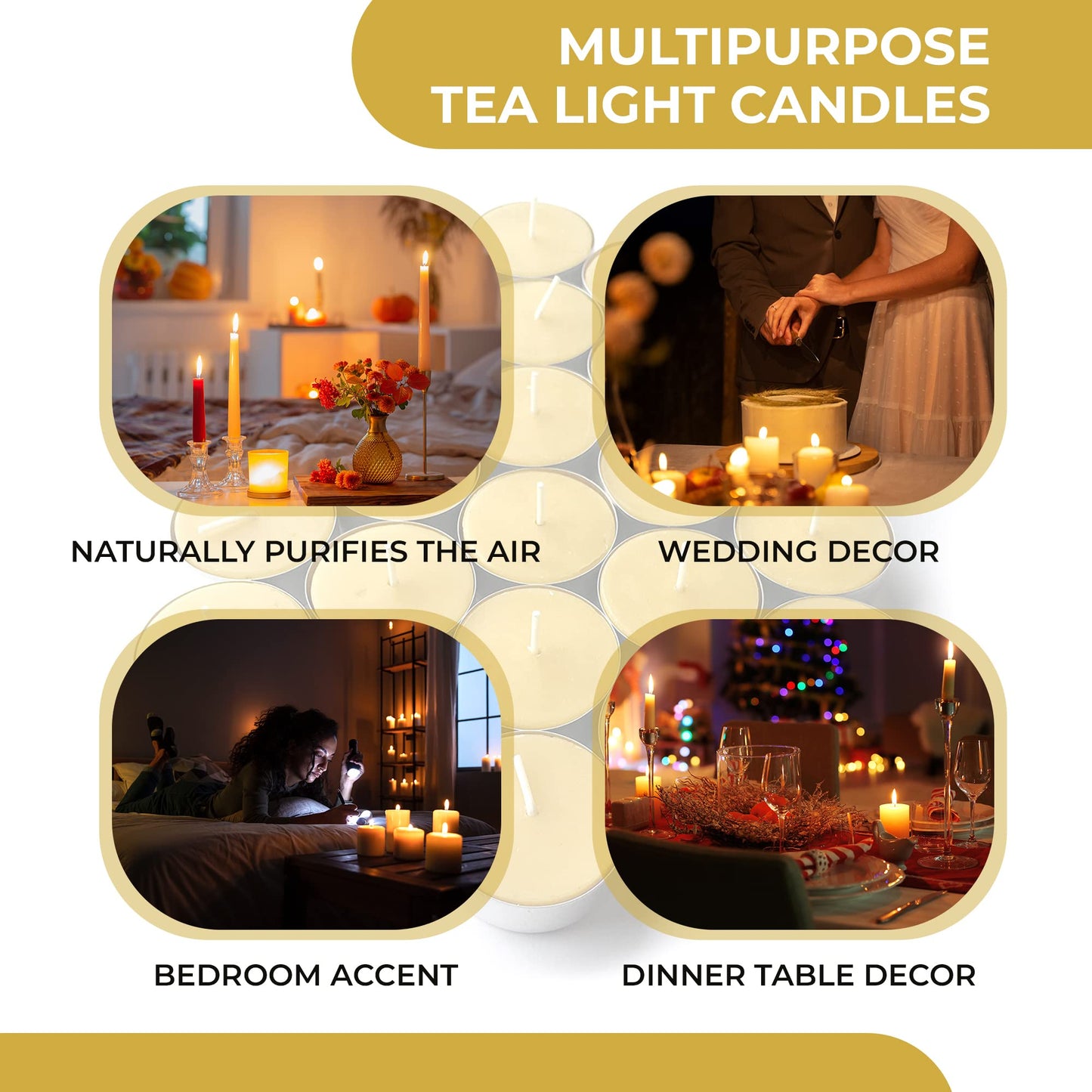Pure Beeswax Tealights - Unscented Smokeless & Clean Burning Non-Toxic Tea Lights with Light & Natural Honey Scent, 4-Hour Burn Time, 1.5 x 0.5-Inch Handmade Candles, 48-Pack, by BeeTheLight