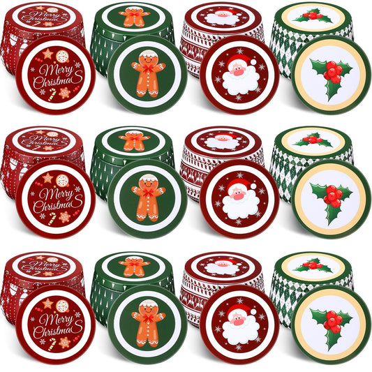 Yungyan Christmas Candle Tin Cans Set Metal Candles Tin Gifts Jars with Lids 8 oz Christmas Cookie Tins Candle Containers for Storing Biscuits Tea Party Favors(12 Pcs)