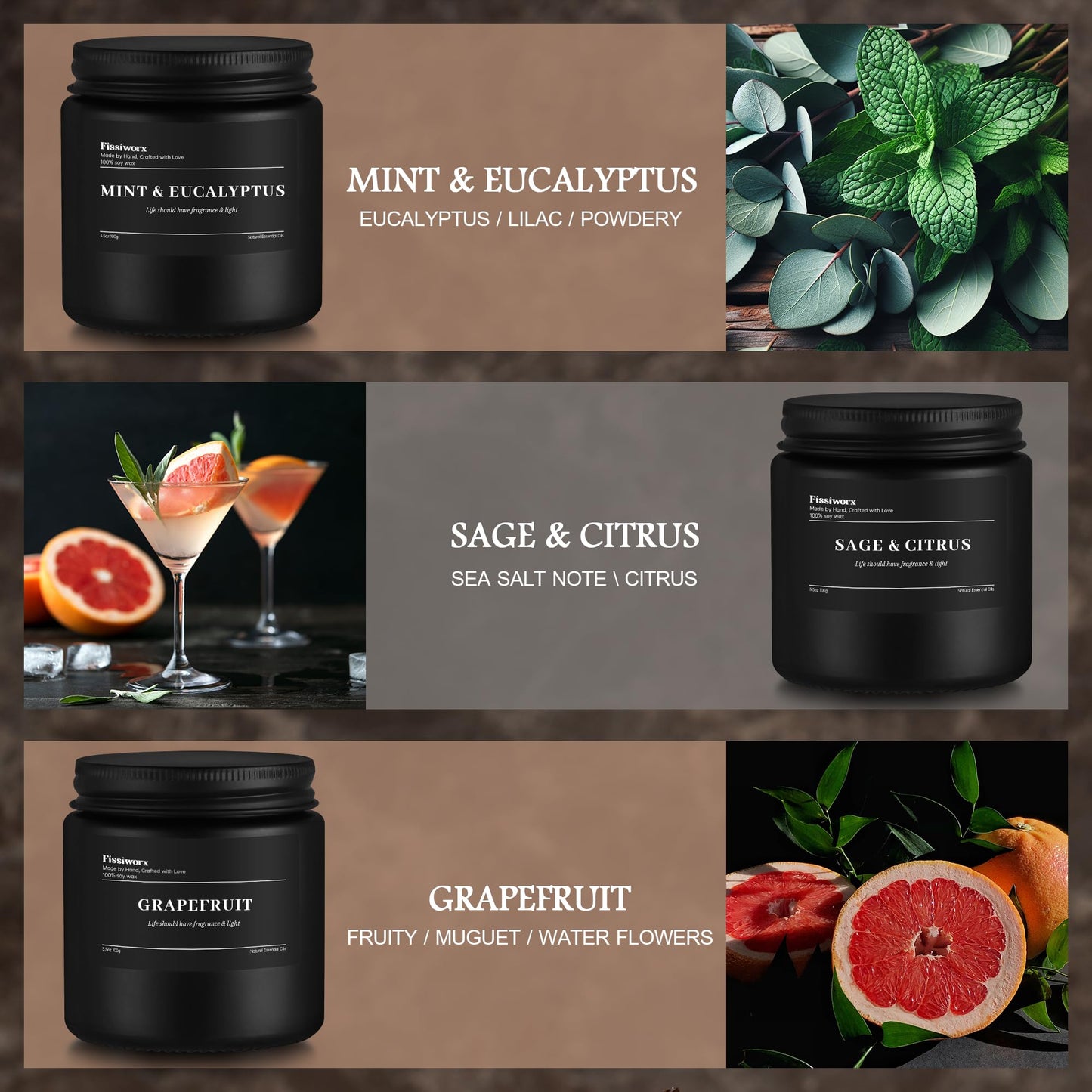 9 Pack Scented Candles Set Gifts for Men, Aromatherapy Candle Set with Scents (Mint & Eucalyptus/Sage & Citrus/Grapefruit) - Gift for Dad, Boyfriend, Birthday, Father’s Day, Anniversary