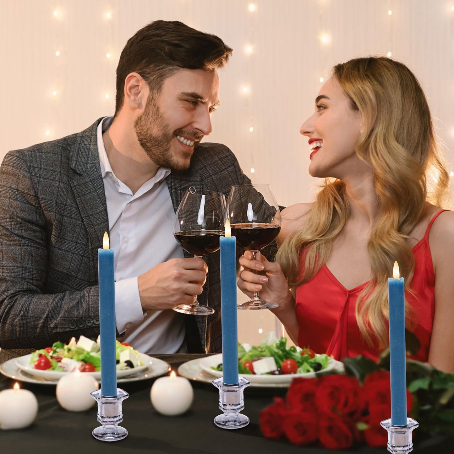 AFINETH Blue Flameless Taper Candles with Rmote, 9.6" Real Wax Battery Operated Candles with 3D Wick, 3 Pack Led Candlesticks Flickering, Electric Candlesticks for Home, Wedding, Party Decor