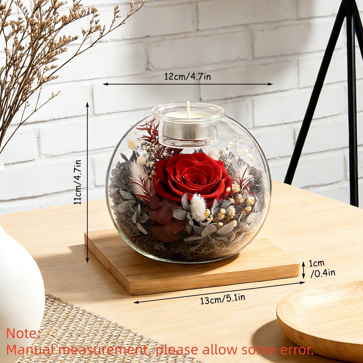 Gift for Women Preserved Rose Flowers in Glass Candle Decor Eternal Love Preserved Flower Gift Birthday Flowers for Girlfriend,Wife,Mom,Her Delivery Prime Set Perfect Glass Flowers (Red)