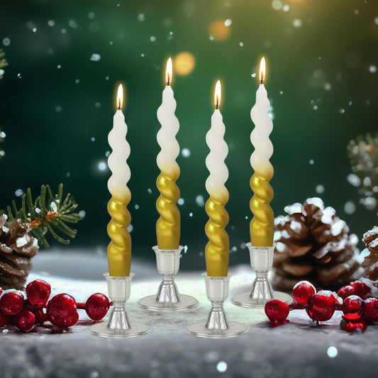 Christmas Spiral Candles Gold Taper Candles -7.5 in Unscented Candlestick for Winter Gift Holiday Christmas Home Decoration Candles, 4 Pack