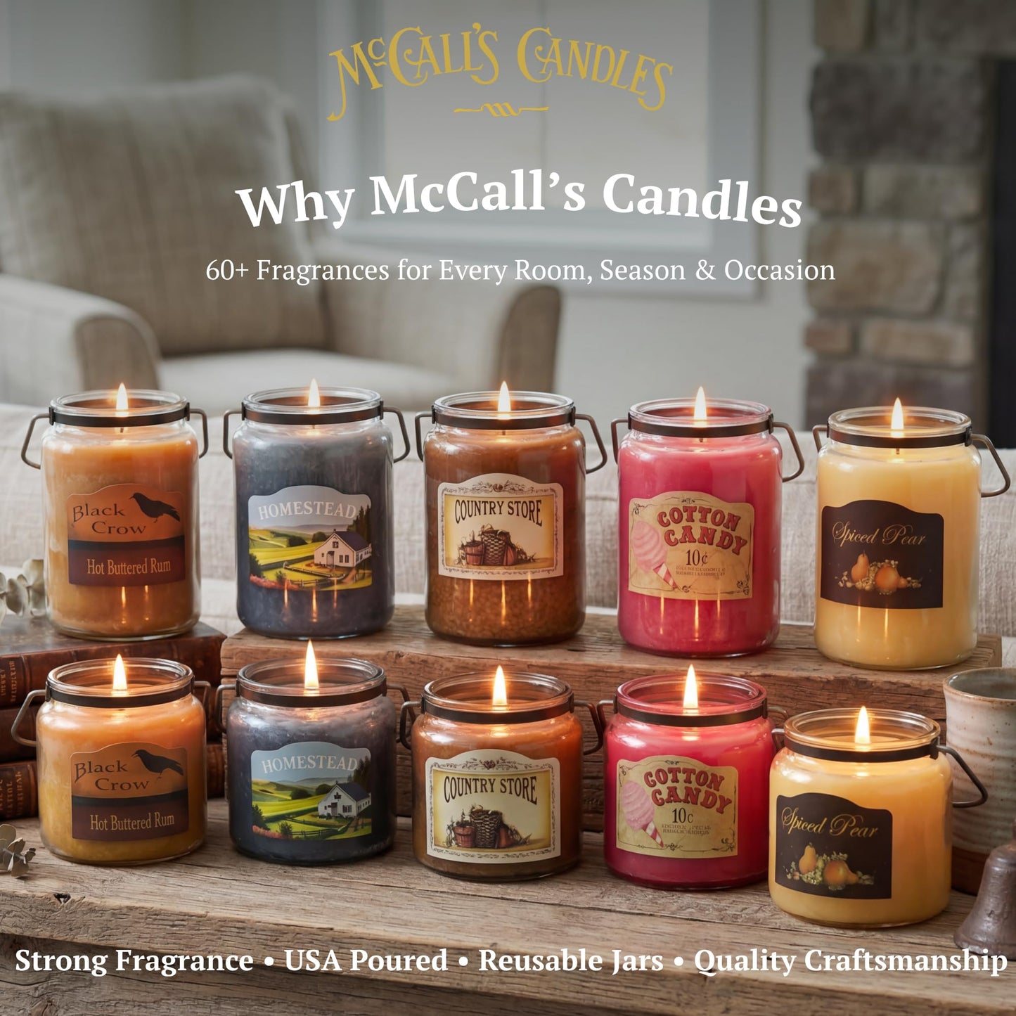 McCall’s Candles | Lilac | 16 oz Scented Candle | USA-Poured | Vintage Rustic Jar with Carrying Handle | Delicate Spring Blossom Fragrance