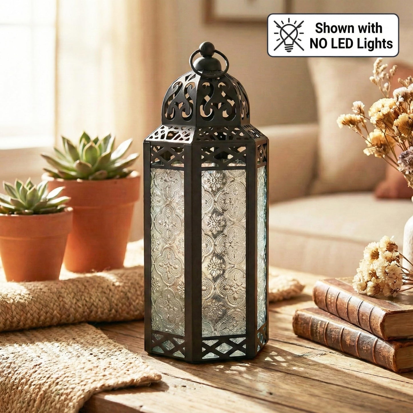 Vela Lanterns Decorative Indoor Moroccan Candle Holder & LED Fairy Lights -Twinkle Turkish Lamp, Fantasy Home Decor Table Centerpieces, Hanging Outdoor Patio Porch Wedding Ramadan (10.5", Multi)