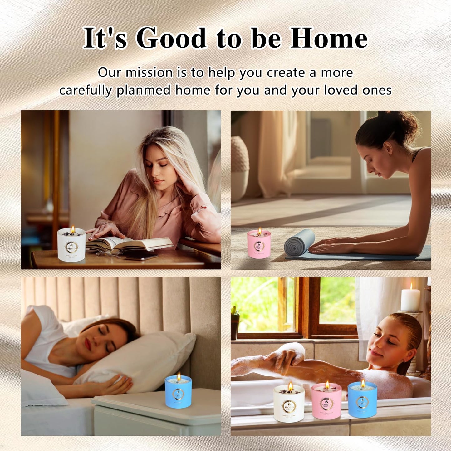 AROZEN 3 Pack Scented Candles Gift Set for Women – Lavender, Ocean, Rose Soy Candles with Crystals & Seashells, 70-Hour Total Burn Time, Aromatherapy Candle Set for Home Decor, Mother’s Day Birthday