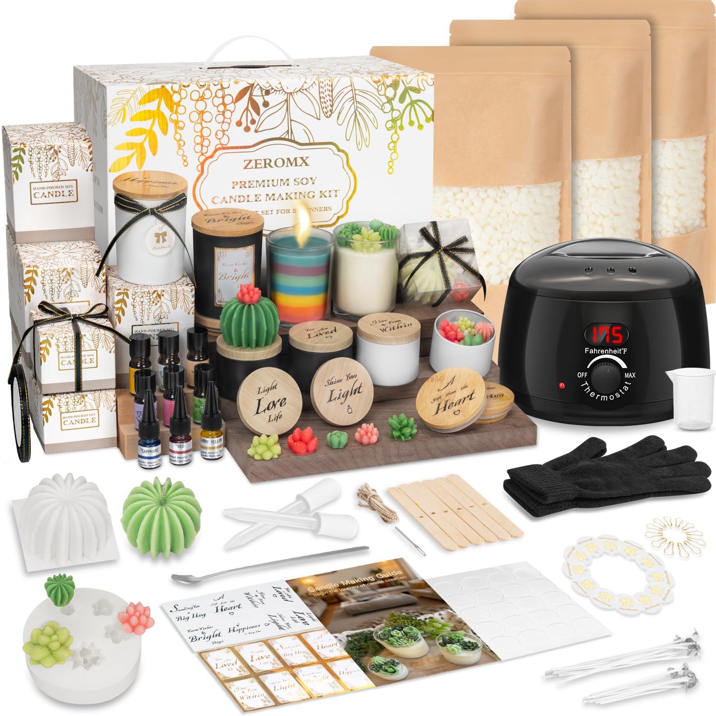 Candle Making Kit for Adults & Beginners - 103Pcs All-in-One DIY Candle Supplies with 1200g Natural Soy Wax, DIY Candle Making Supplies with Digital Wax Warmer | Perfect for Home Craft & Gifting