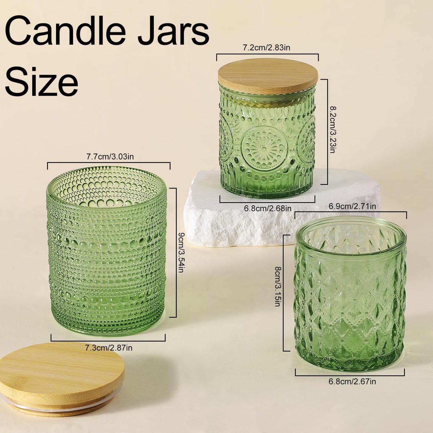 DARJEN 12 Pack Green Candle Jars for Making Candles- 3 Styles Glass Candle Making Jars Bulk with Bamboo Lids and Labels, Candle Making Supplies Candle Vessels for Home Decor
