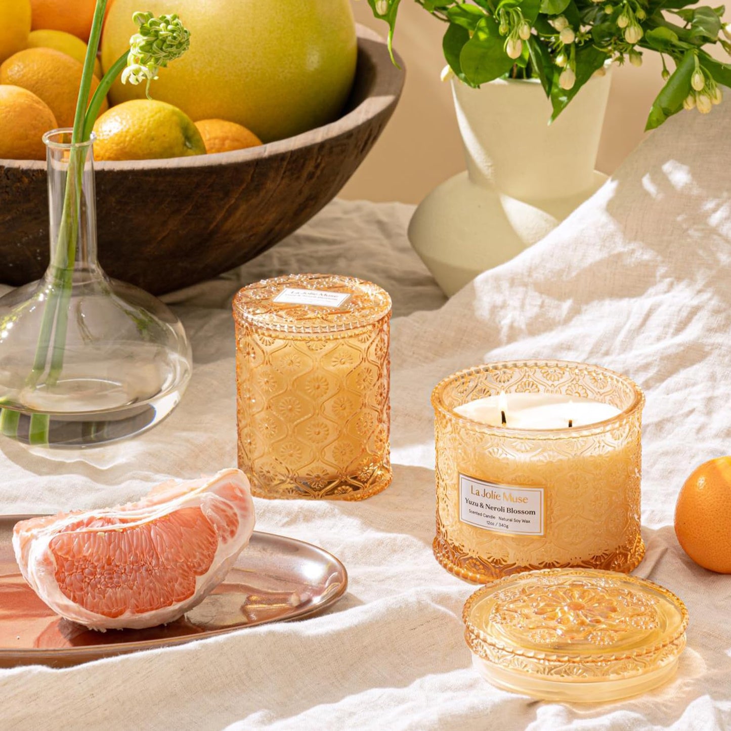 LA JOLIE MUSE Yuzu & Neroli Scented Candles for Home | 2-Wick Non Toxic Natural Soy | Luxury Large Jar Candle Gifts for Women | Citrus Orange |12 oz