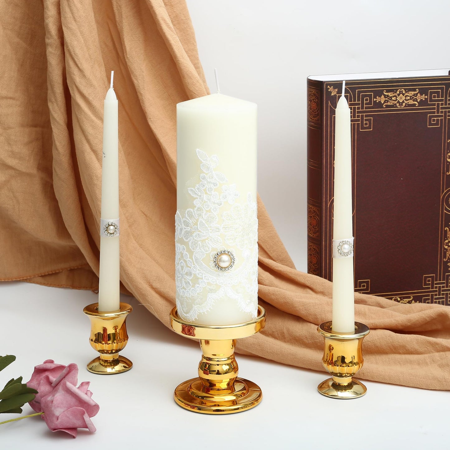 Gold Unity Candle Holder - Glass Candle Holders for Pillar Candles Taper Candles, Glass Candlestick Holders Set of 3, Decorative Clear Glass Candlestick Holder for Wedding Table Dinning Centerpiece