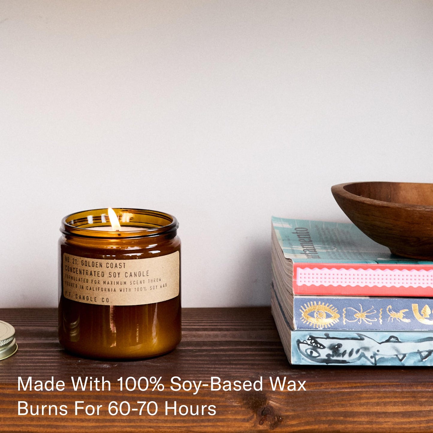 P.F. Candle Co. Golden Coast Classic Large Concentrated Scented Soy Wax Candle (12.5 oz) 60-70 Hour Burn Time, Amber Glass Jar, Made in the U.S.A.