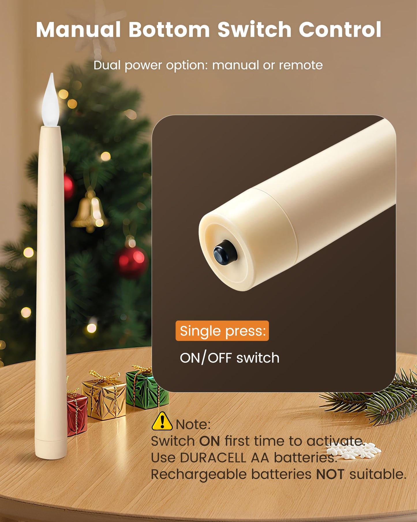 SURAIELEC 10.5'' Flameless Ivory Taper Candles, Battery Operated Candle with Remote, Timer, Dimmer, 5000K Cool Clear White, Realistic LED Candle for Party, Halloween & Christmas Decoration, 6 Pack