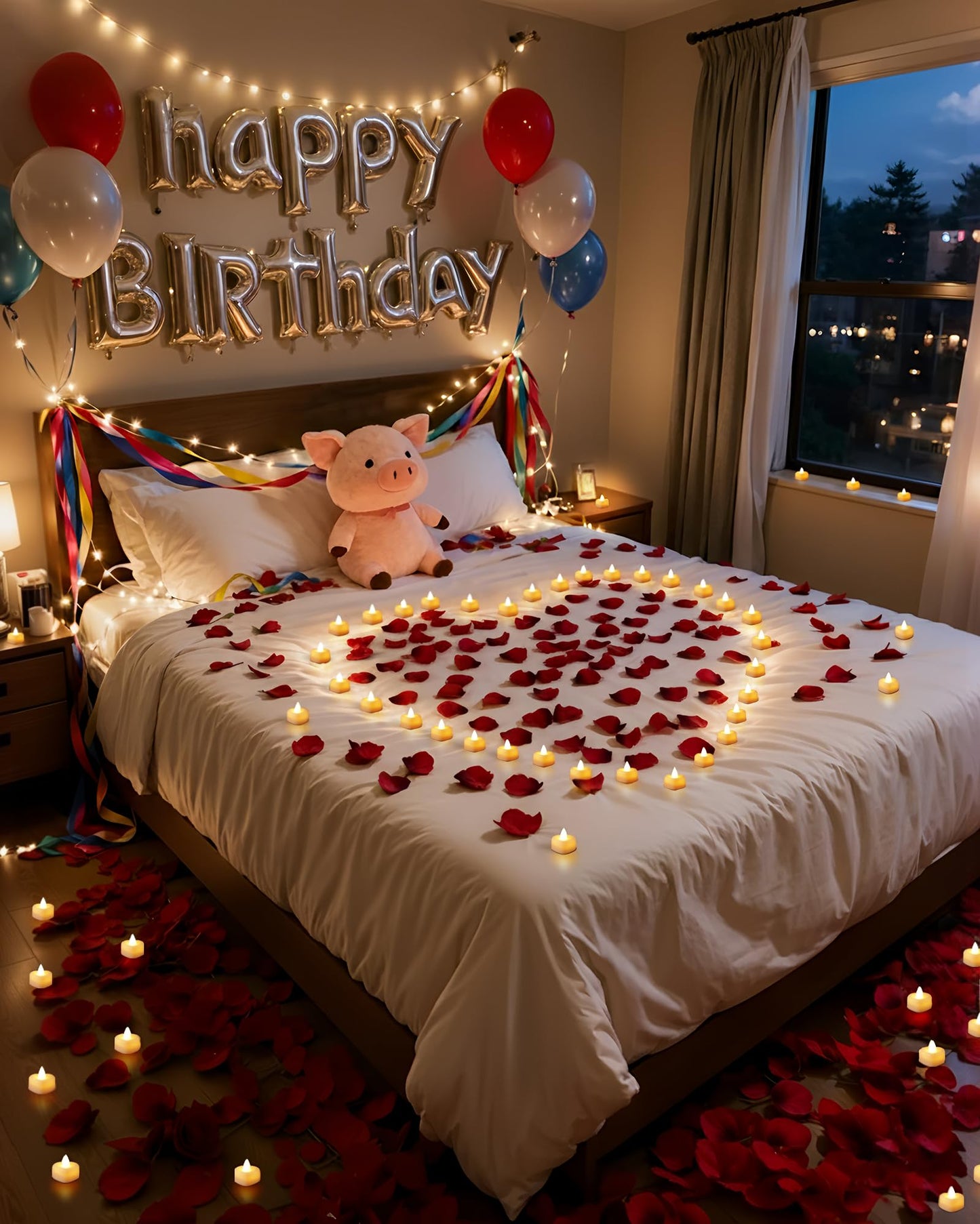 Amagic 4000 Pieces Artificial Rose Petals with 50 Heart LED Tea Lights Candles Kit, Rose Petals and Candles Set for Proposal, Anniversary, Special Romantic Night, Wedding Table Decor