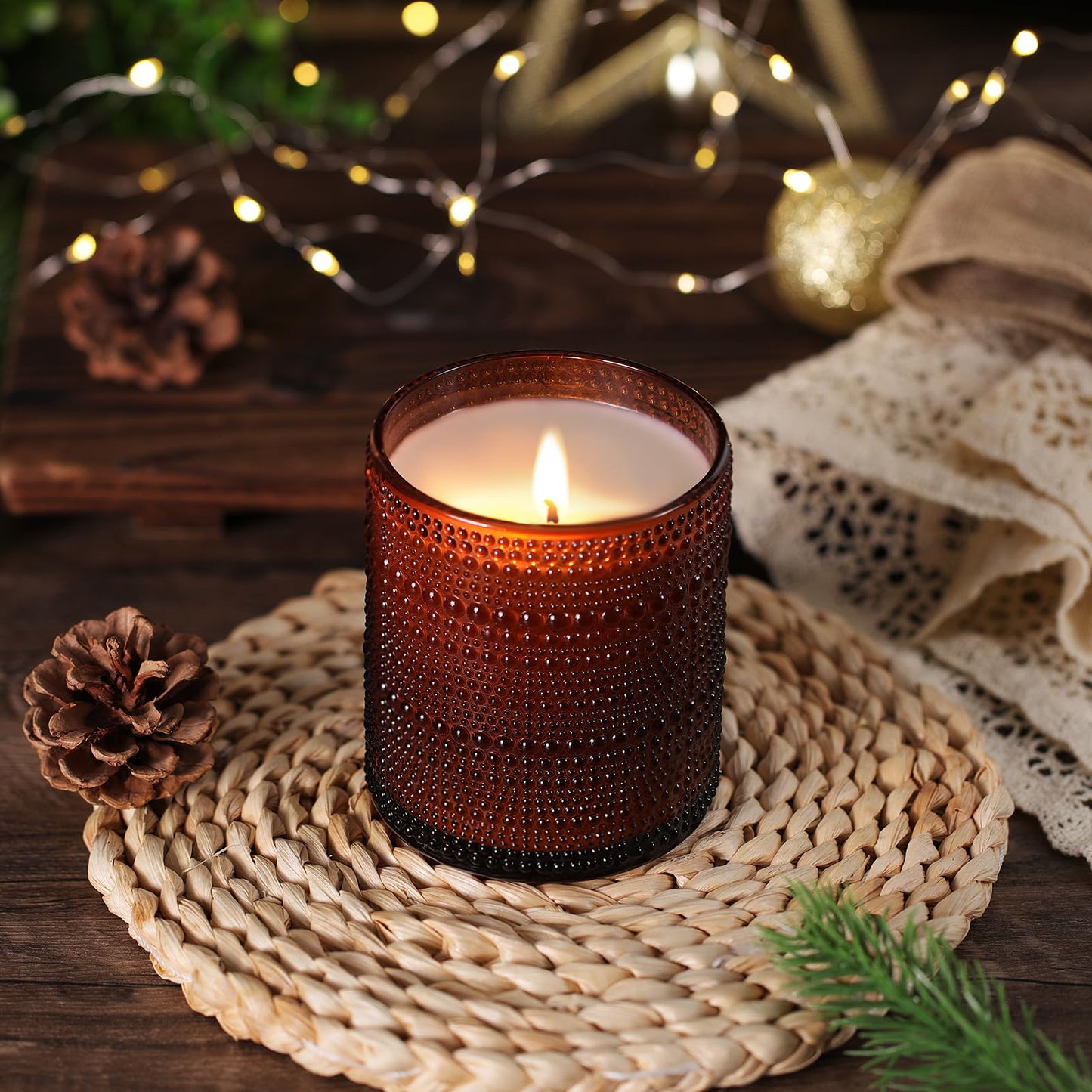 DARJEN 14 OZ Amber Candle Jars for Making Candles- 8 Pack Empty Glass Candle Making Jars with Bamboo Lids and Labels, Candle Making Supplies Candle Containers for Home DIY
