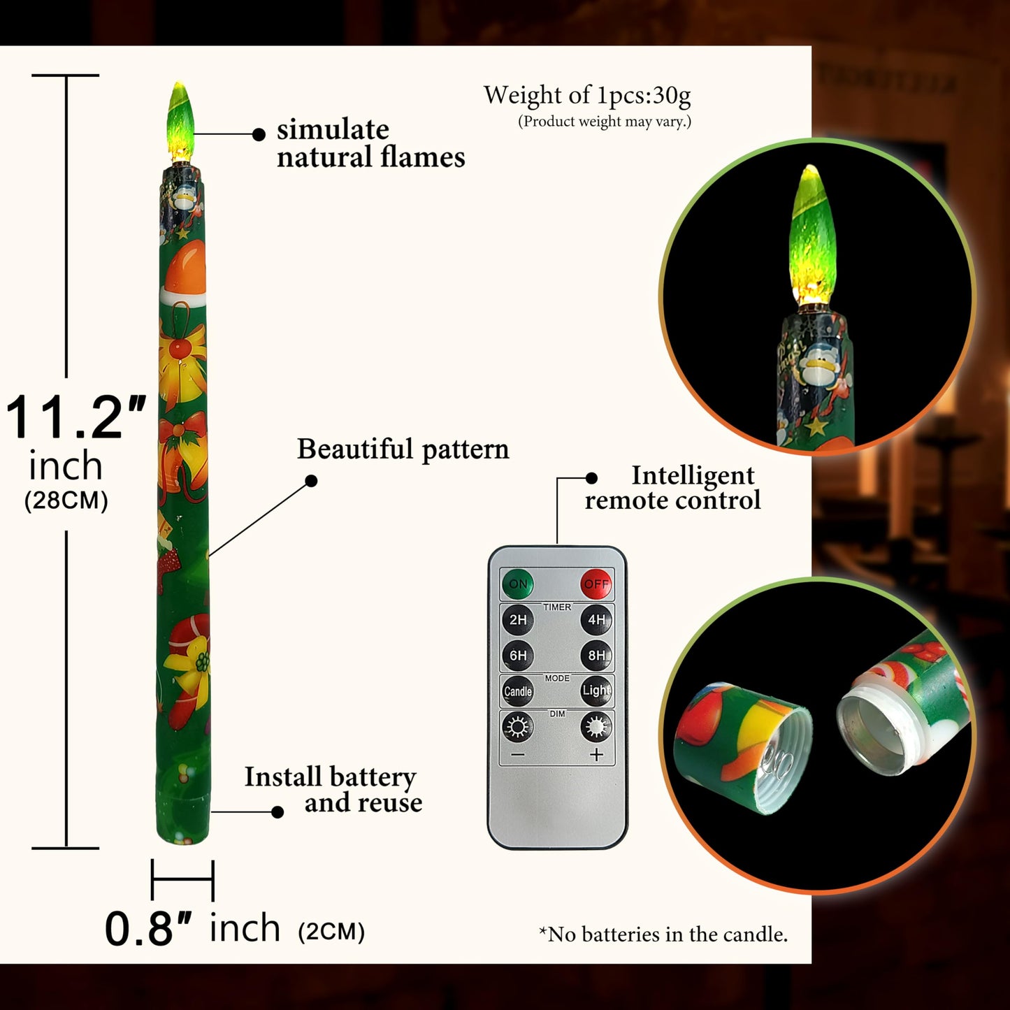 FCMSHAMD 6PCS Christmas Red Green Flameless Taper Candles, 11 Inch LED Candlesticks Battery Operated with 11-Key Remote and Timer, 3D Flickering Flame Lights for Wedding Party Home Decor Gifts