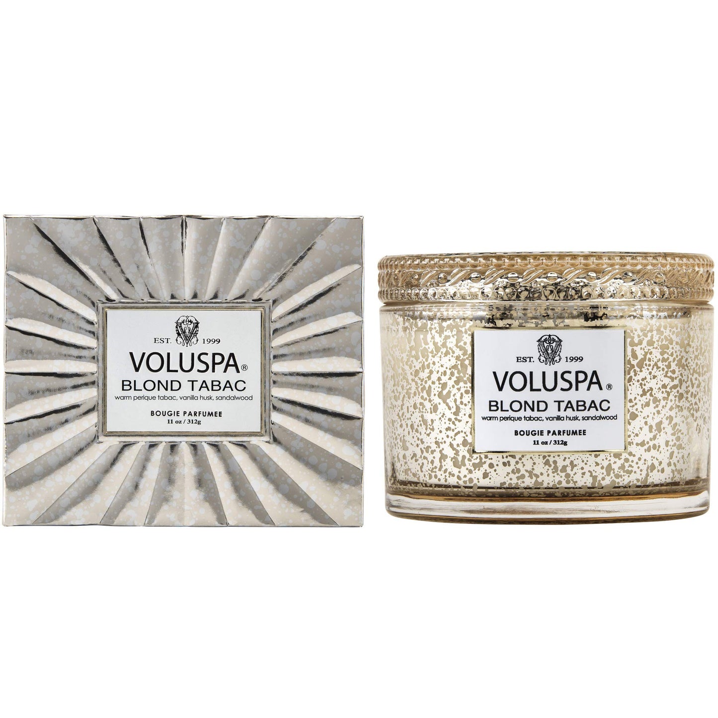 Voluspa Blond Tabac, Corta Maison Boxed Candle, 11 oz, 45 Hour Burn Time, Coconut Wax for Clean Burning, Handcrafted in the USA
