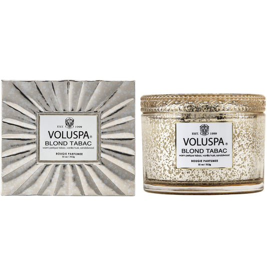 Voluspa Blond Tabac, Corta Maison Boxed Candle, 11 oz, 45 Hour Burn Time, Coconut Wax for Clean Burning, Handcrafted in the USA