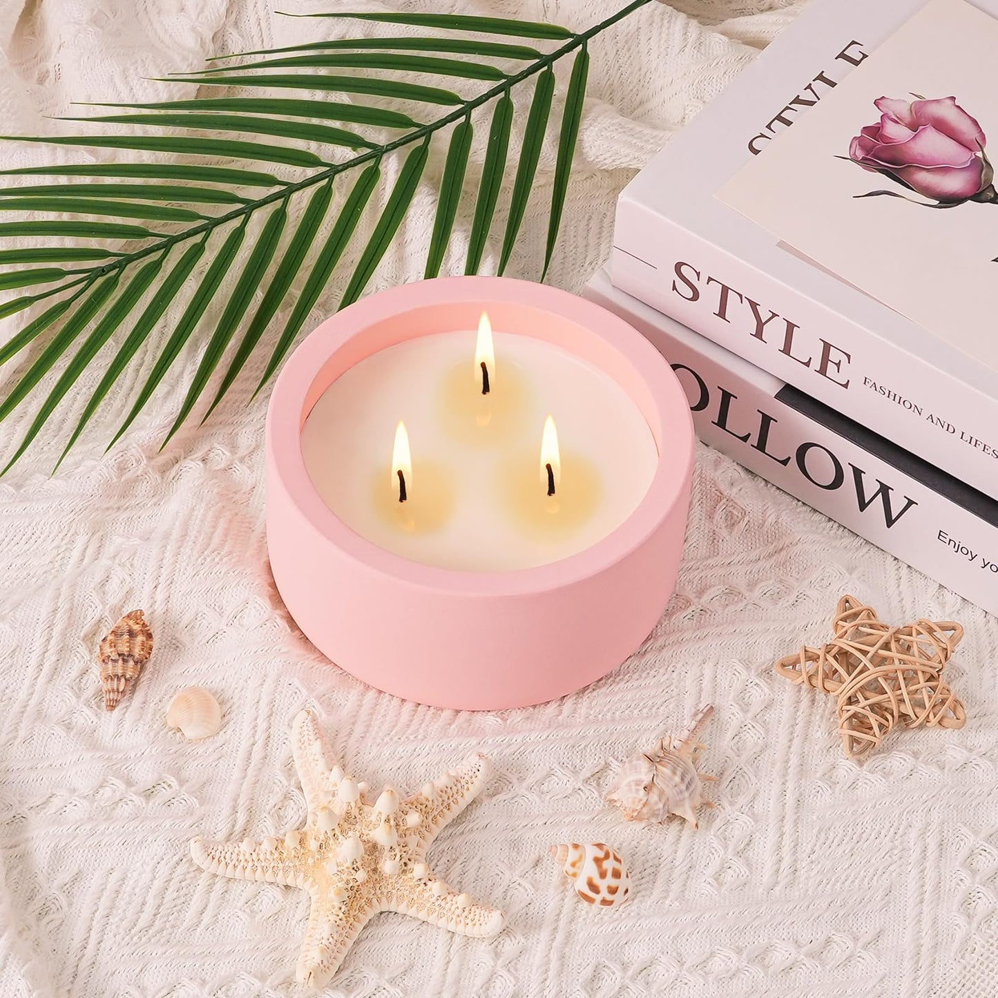 Viyffo 20oz Large Scented Candle - Rose & Jasmine, 3 Wick Pink Candles for Women Home Scented, Non Toxic Soy, Decorative Ceramic Jar Candle, Luxury Fragrance, Elegant Spring Décor & Birthday Gift