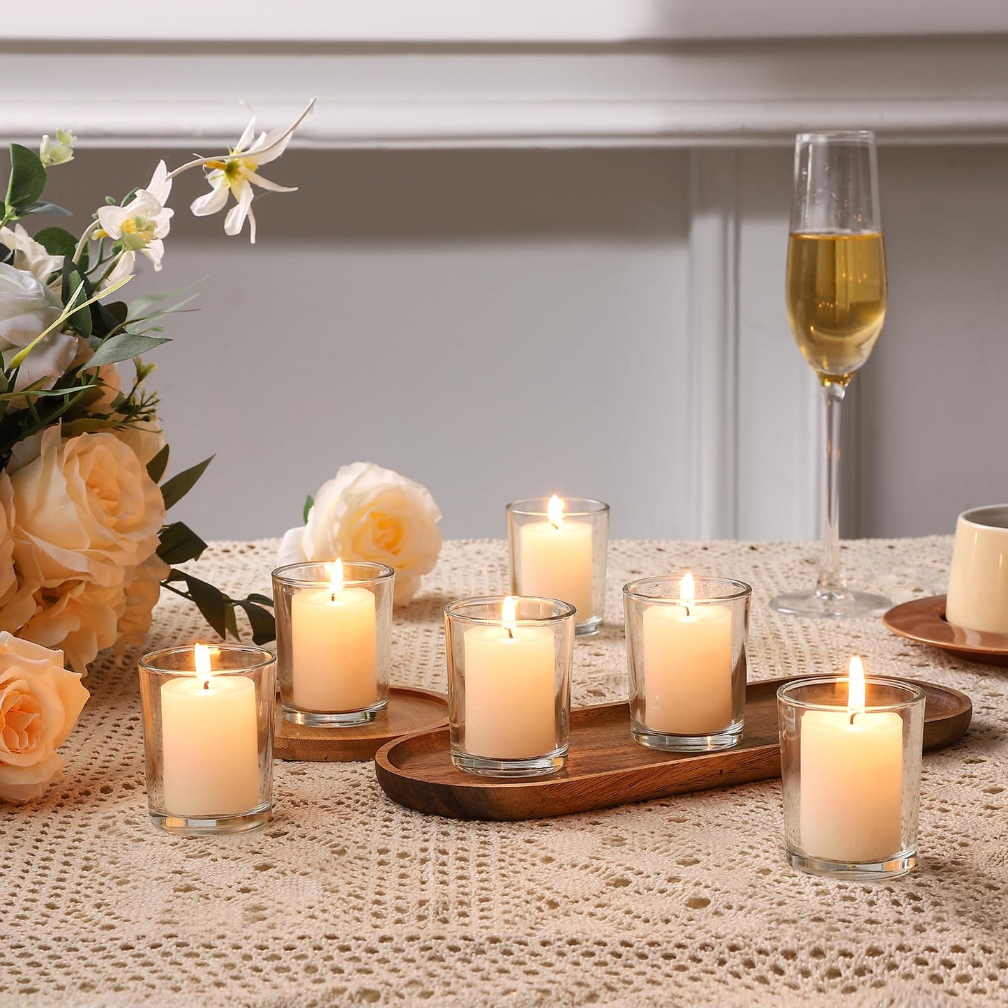 BTGLLAS 36pcs Clear Glass Tea Light Holders - Votive Candle Holders Bulk for Weddings Events - Glass Votives for Wedding Centerpieces, Christmas, Thanksgiving - Candle Accessories Decor (36, Clear)