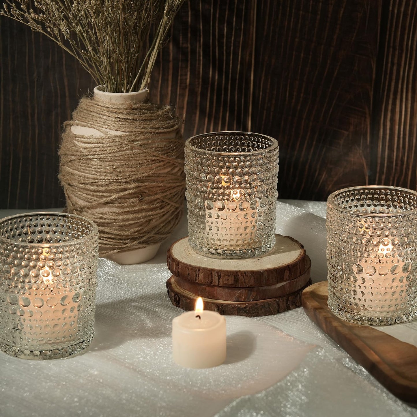 12pcs Large Votive Candle Holder, 2.7 * 3.5in Clear Glass Tea Light Candle Holders Bulk for DIY Wax Wedding Table Decor & Christmas Thanksgiving