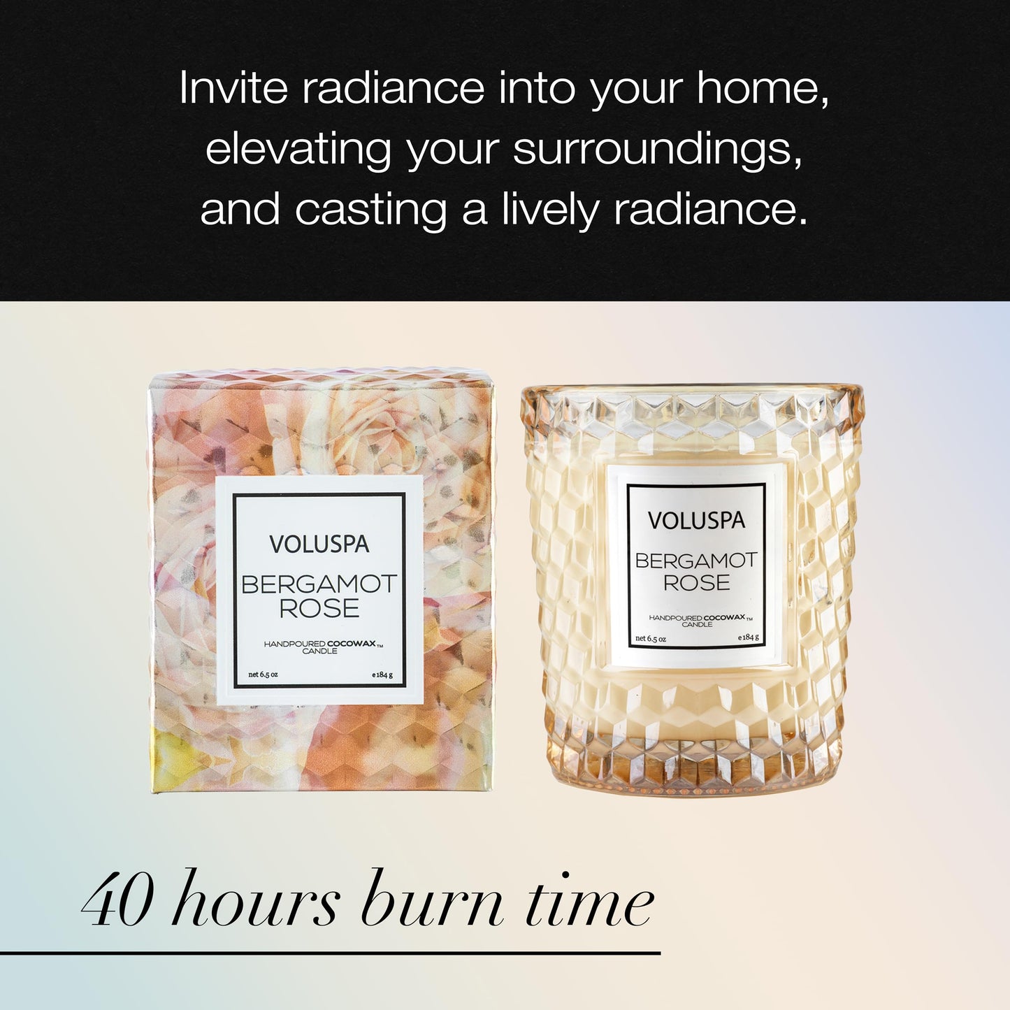 Voluspa Bergamot Rose, Classic Candle Jar, 6.5 oz, 40 Hour Burn Time, Coconut Wax for Clean Burning, Handcrafted in the USA