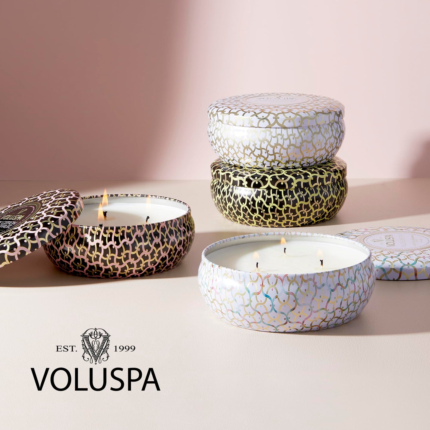 Voluspa Wildflowers, 3 Wick Tin Candle, 12 oz, 40 Hour Burn Time, All Natural Wicks and Coconut Wax for Clean Burning, Vegan, Poured in the USA