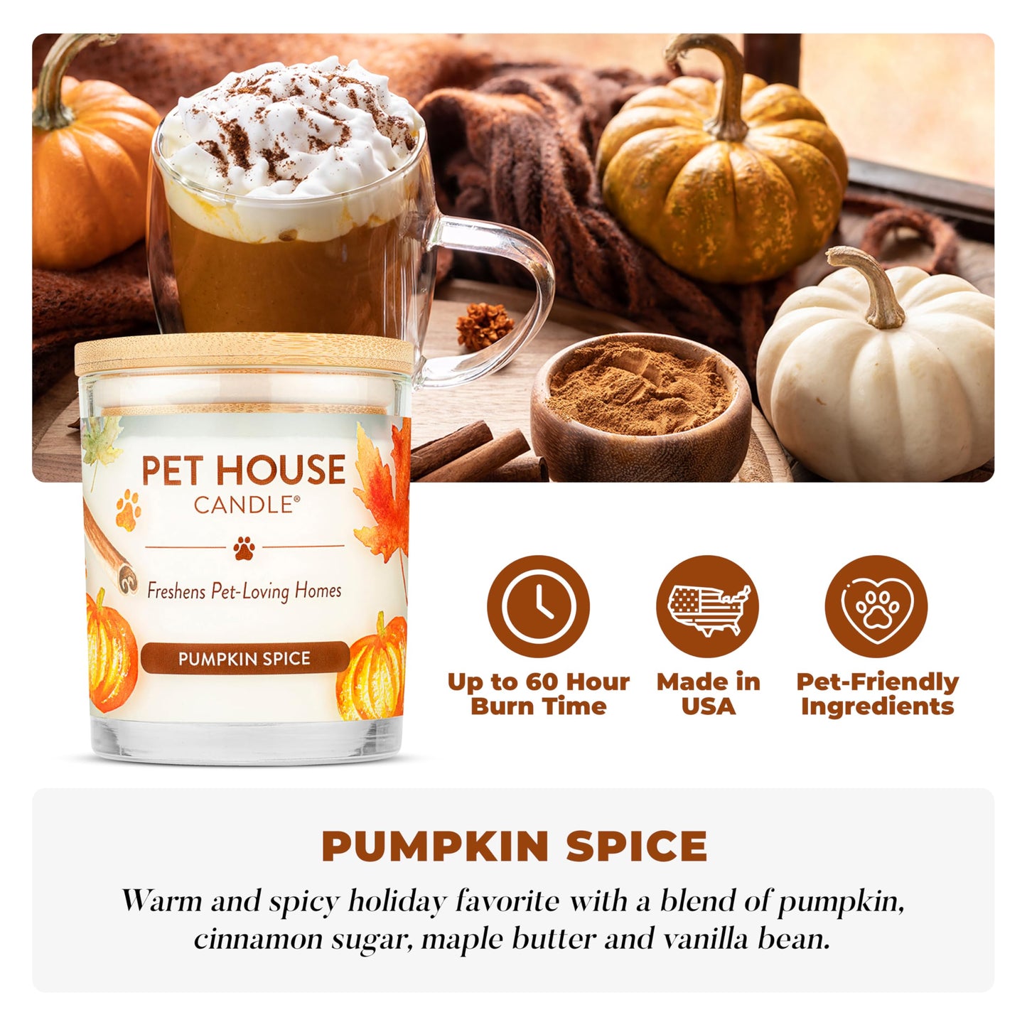 One Fur All Pet Odor Candles 2 Pack, Plant-Based Soy, Clean Burning Scented Candles for Pet Loving Homes - Pumpkin Spice, Apple Cider 2 Pack