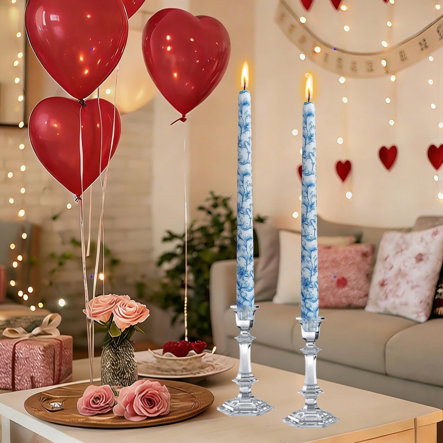 Handmade Printed Candles 10 in Long Candle Sticks Unscented Candle Blue and White Porcelain Pattern Candles for Home Wedding Dinner Holiday Party