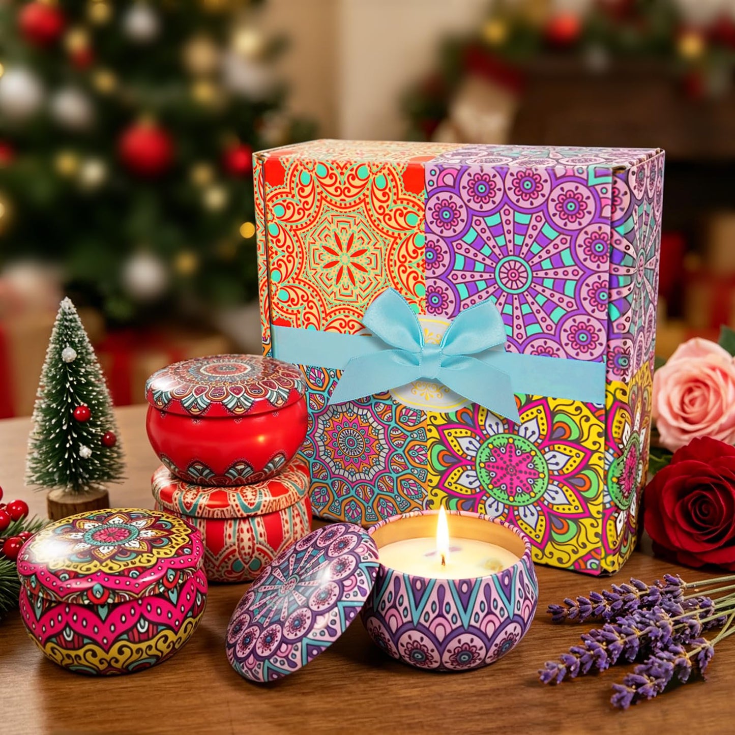 MILINITIQI 4 Pack Candles Gift Set for Women, Small Scented Candles with 8% Essential Oils, Natural Soy Candle with Floral Scents, Elegant Gifts for Women,Men, Spa,Bath,Yoga,Birthday Valentine's Day