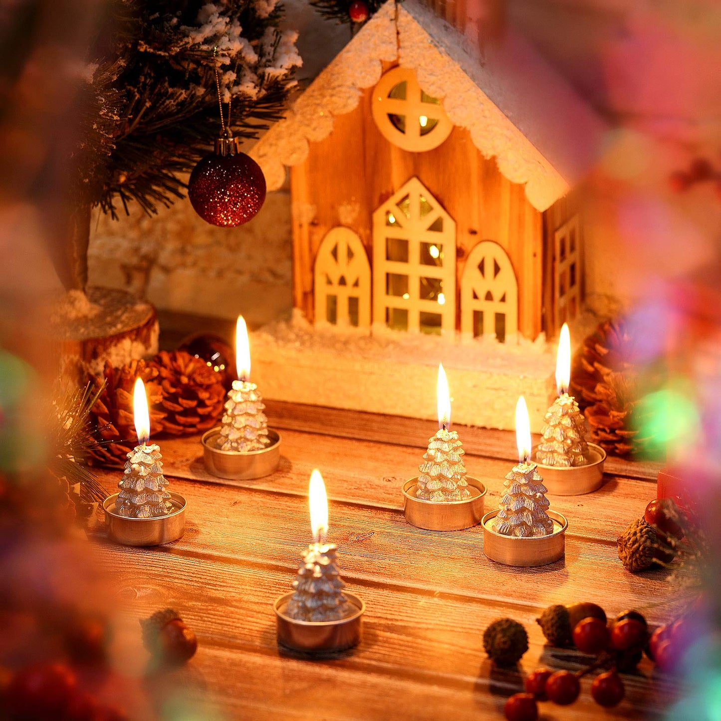12 Pieces Christmas Tree Tealight Candles Handmade Delicate Tree Candles for Christmas Home Decoration Gifts (Silver)