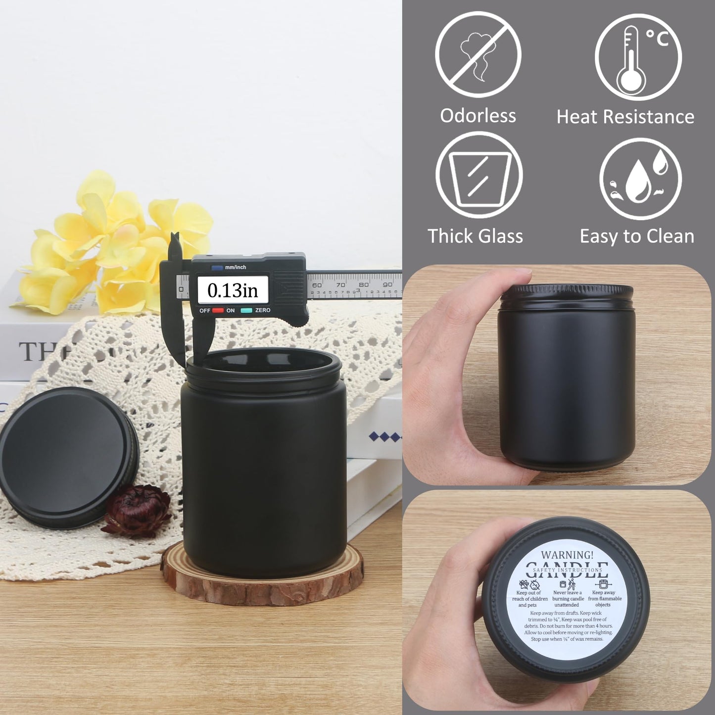 MILIVIXAY 20 Pack 8 OZ Thick Glass Matte Black Candle Jars with All Black Metal Lids-Bulk Empty Candle Jars for Making Candles-Canning Jar for Spice, Liquid, Sample- Dishwasher Safe.
