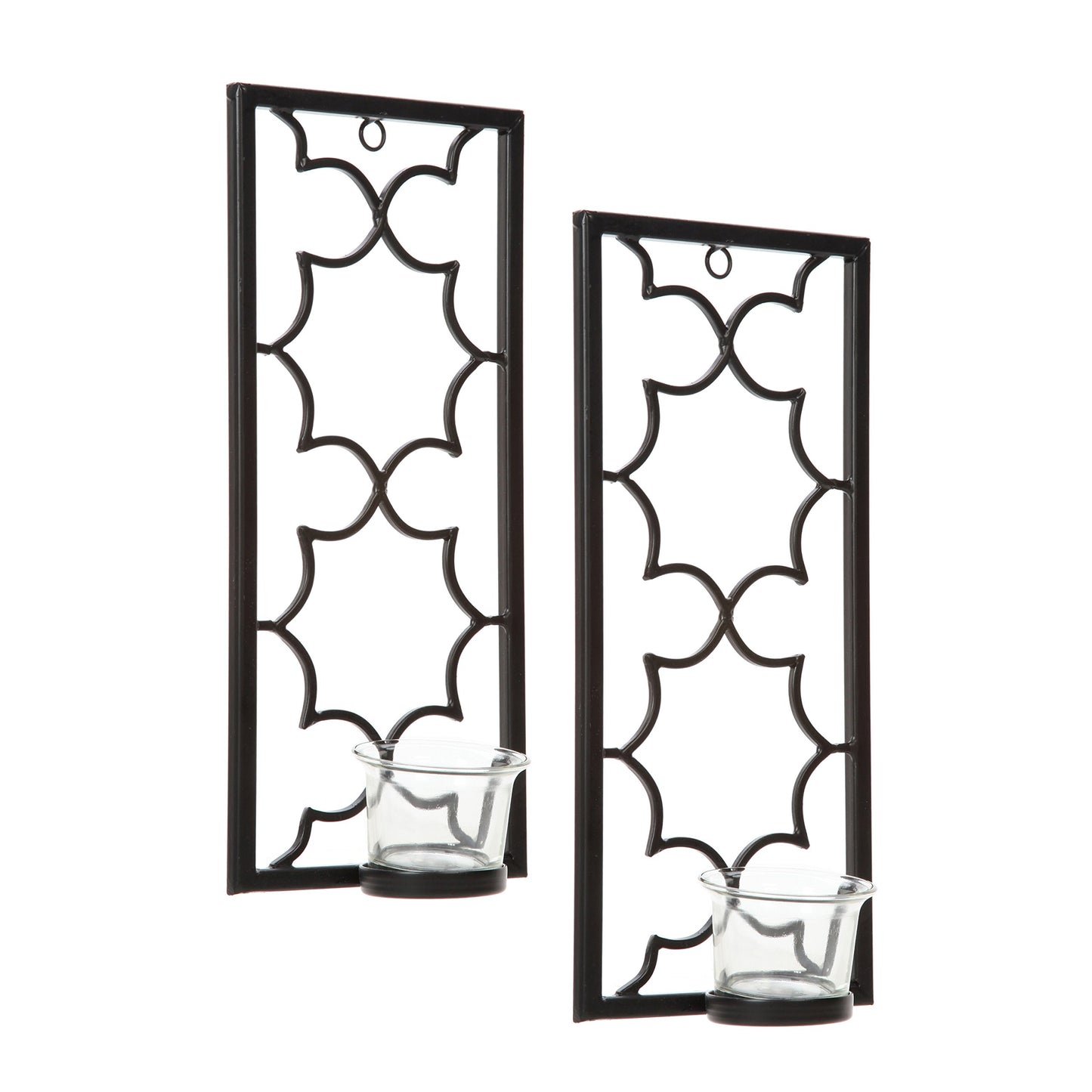 Hosley's Set of Two, 11" High Iron Tea Light LED Candle Wall Sconces, Black. Hand Made by Artisans. Ideal Gift for Wedding, Special Occasion, Spa, Aromatherapy, Meditation Setting. O3