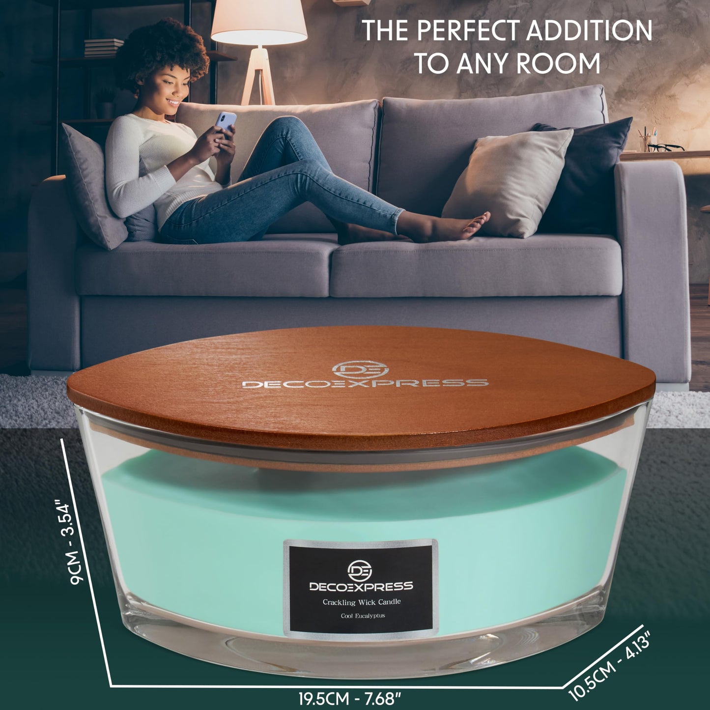 DECO EXPRESS Scented Candles, Crackle Double Wick Candles, Long 50 Hours Burn Time, Home Decor & Gift Ideas (Cool Eucalyptus)