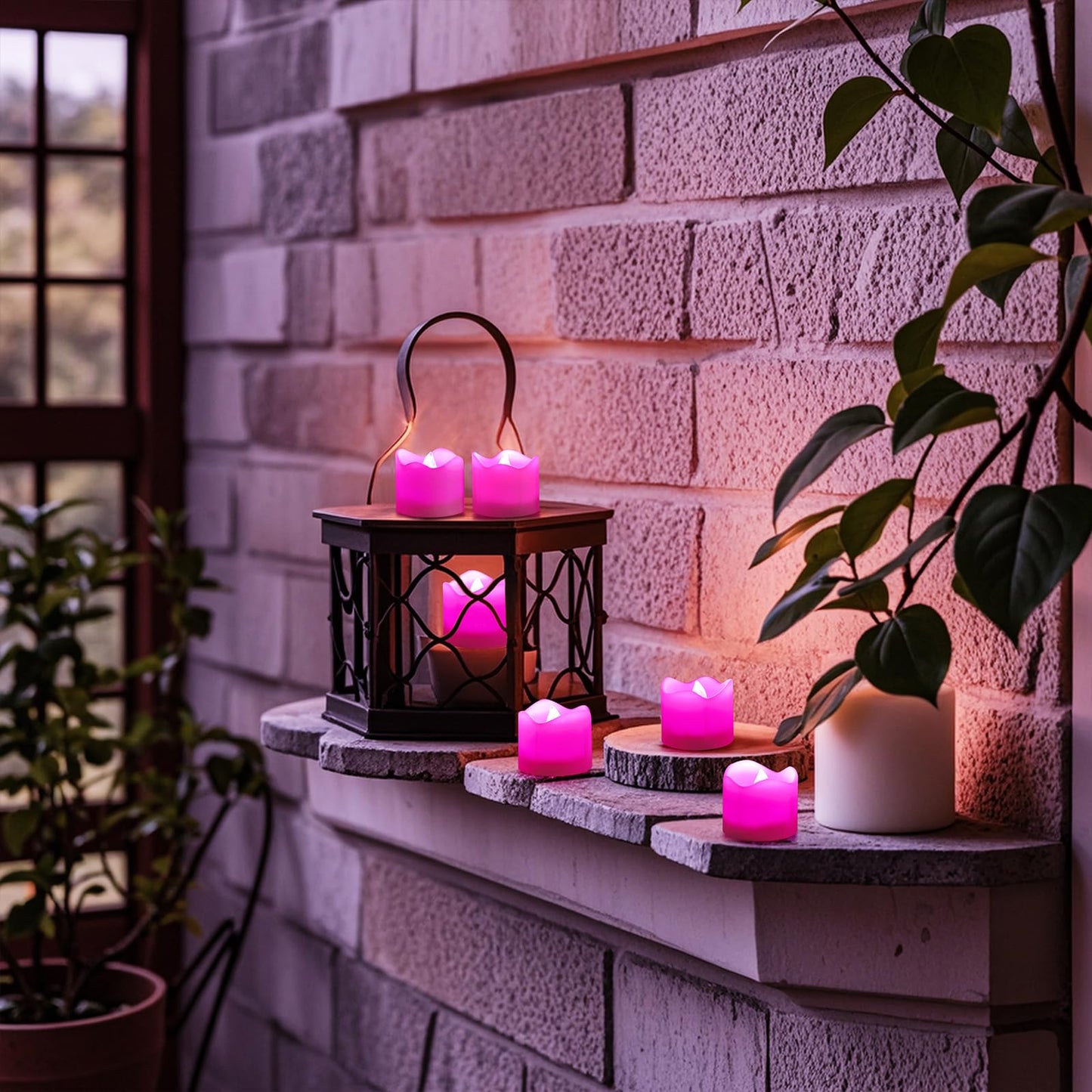 Topstone Remote Control Flameless LED Votive Candles with Timer, CR2450 Battery Powered, Electric Tea Lights for Seasonal and Festival Decoration, Pink Light, 12 pcs