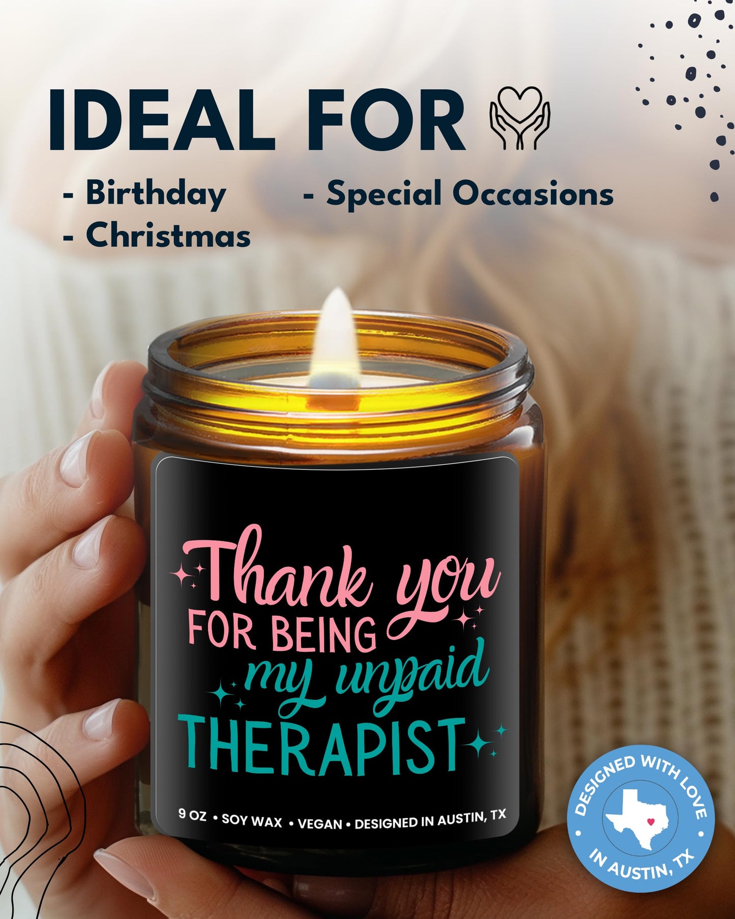 Funny Candle for Best Friend, Thank You for Being My Unpaid Therapist Candle, Unique Best Friend Candles for Women, Funny Friendship Gifts, Gifts for Bestfriends, Birthday, Christmas, Gift-Ready
