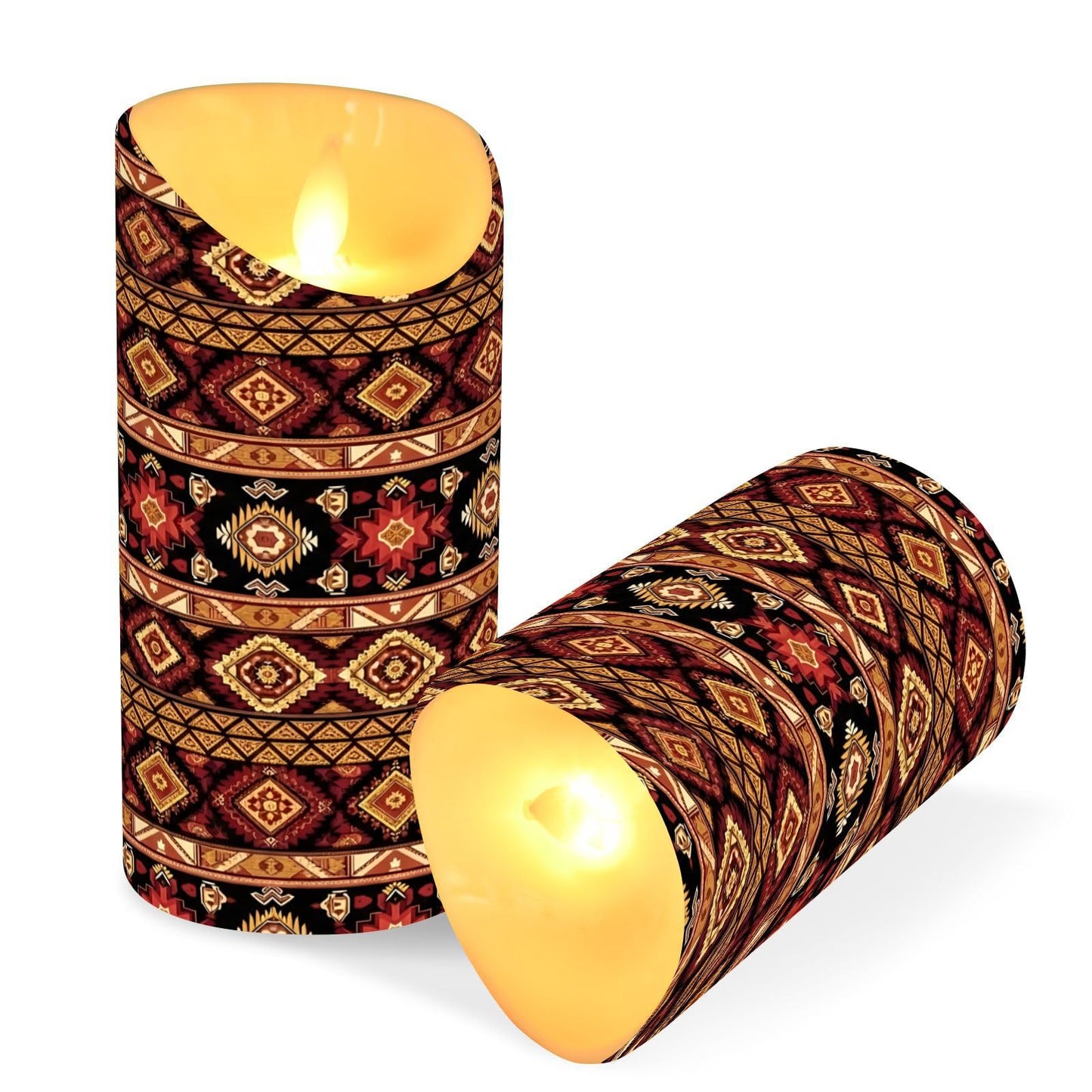 Gravopti Tribal Stripe 2 Pack Flameless LED Pillar Candles with Remote & Timer, Battery Operated, Flickering Wax Candle for Wedding, Romantic Home & Party Decor