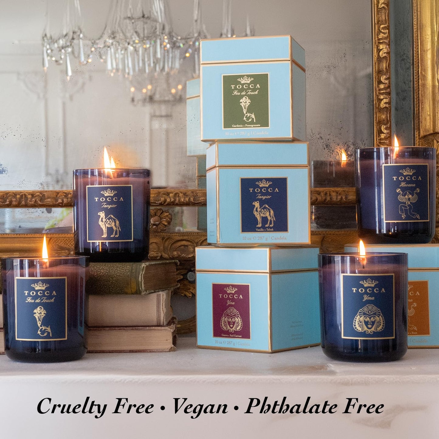 TOCCA Feu de Touch 10oz Candle - Gardenia & Pomegranate Scented, Hand Poured Soy-Wax Blend with 100% Cotton Wick, 60 Hour Burn Time