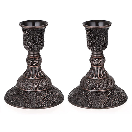 OwnMy Set of 2 Elegant Taper Candle Holders Vintage Metal Taper Candlestick Holders, 4 Inch Tall Taper Candle Stands Decorative Taper Candelabra Set for Dining Table Centerpieces Wedding, Red Bronze
