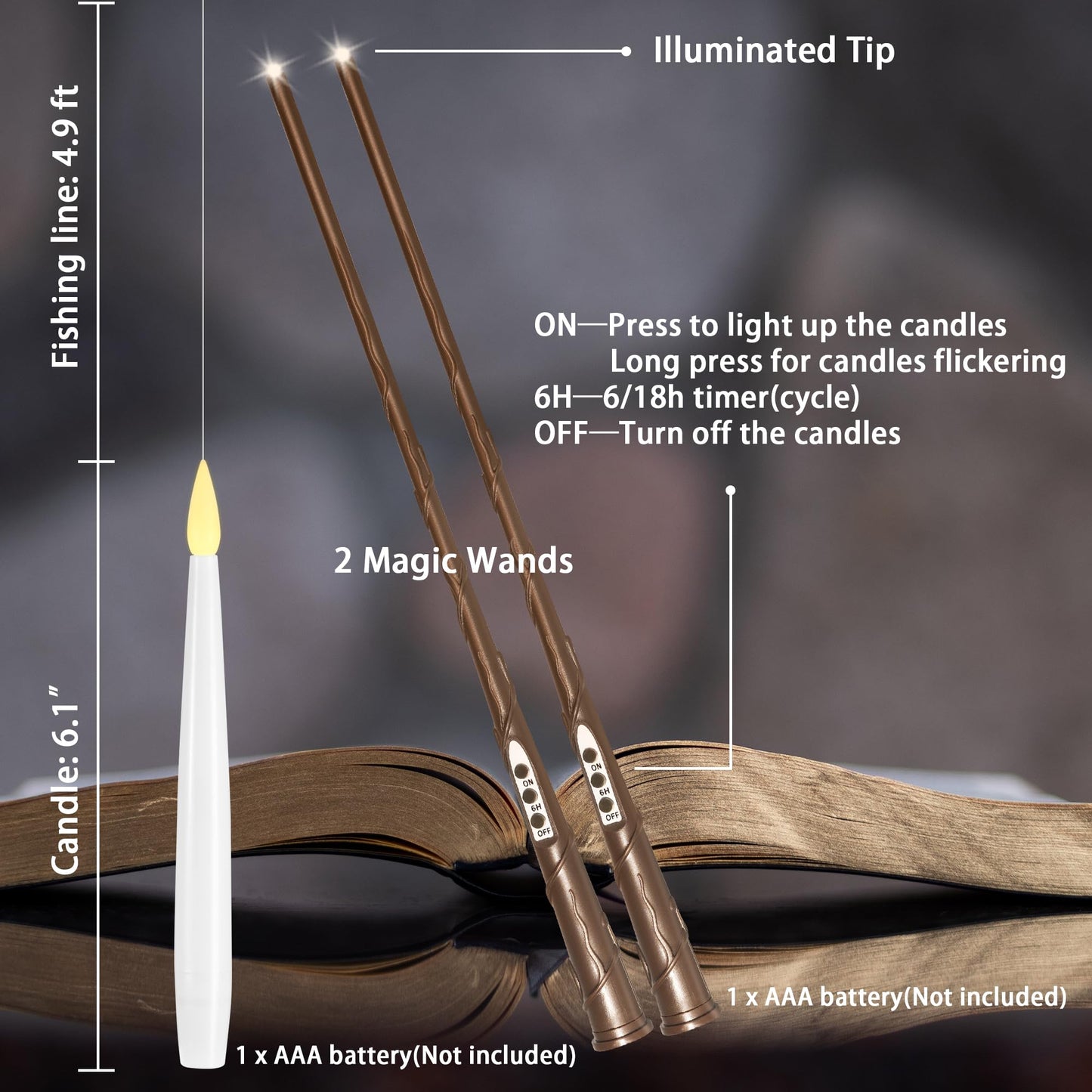 LUSHARBOR Floating Candles with Wand, 20 Pack 2 Wands Halloween Magic Hanging Candles Flameless Floating Candles Battery Operated for Halloween Decorations Gift Idea