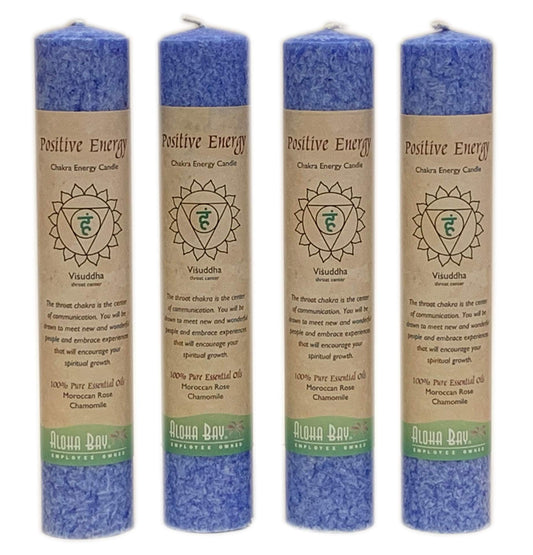 Premium Scented Candle Hand Made Chakra Energy Pillar | 4-Pack | Positive Energy, Visuddha| Yoga, Prayer & Meditation Candle | Long Burn 15 Hours | Essential Oils Moroccan Rose & Chamomile | Aloha Bay