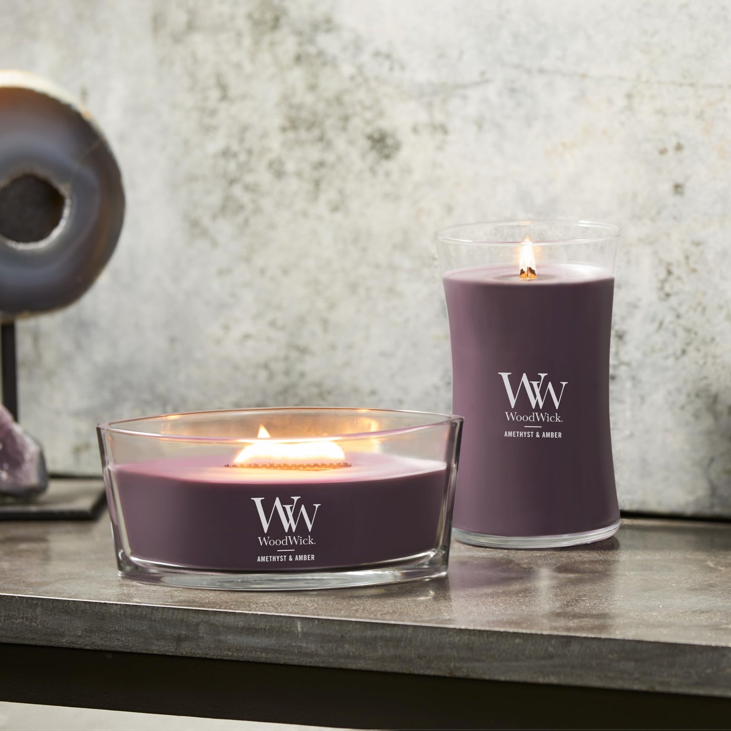 WoodWick Amethyst & Amber Gifts for Women and Men, 21.5 oz Large Hourglass Candle with Crackling Wick