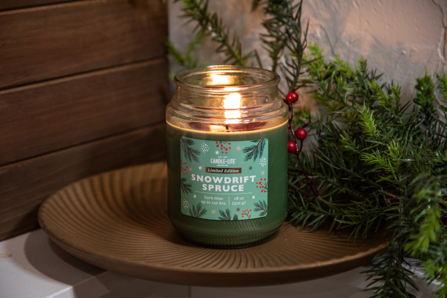 Candle-lite Holiday Scented Candles, Spruce with Balsam Bark & Cedarwood, 18 oz Single-Wick Jar, Proudly Poured in USA, Christmas Home Decor, 110 Hours of Burn Time, Holiday Gift for Men & Women