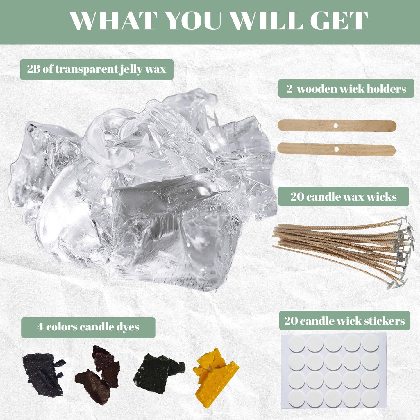 CoolCrafts Transparent Gle Wax with Wick 2LB Clear Jelly Candle Wax Kit for Candle Making, Crafts