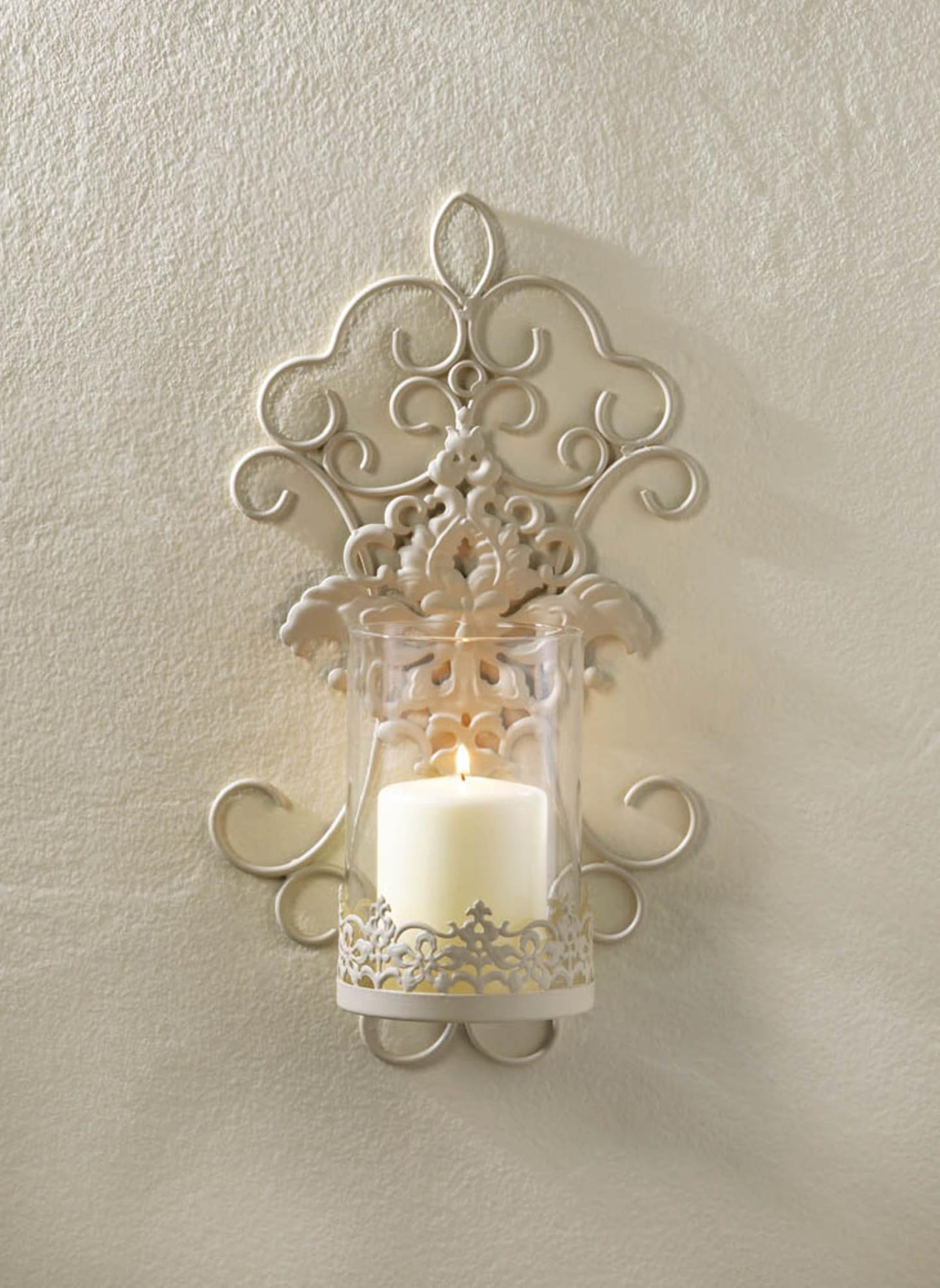 Accent Plus 57073471 Romantic LACE Candle Sconce, White