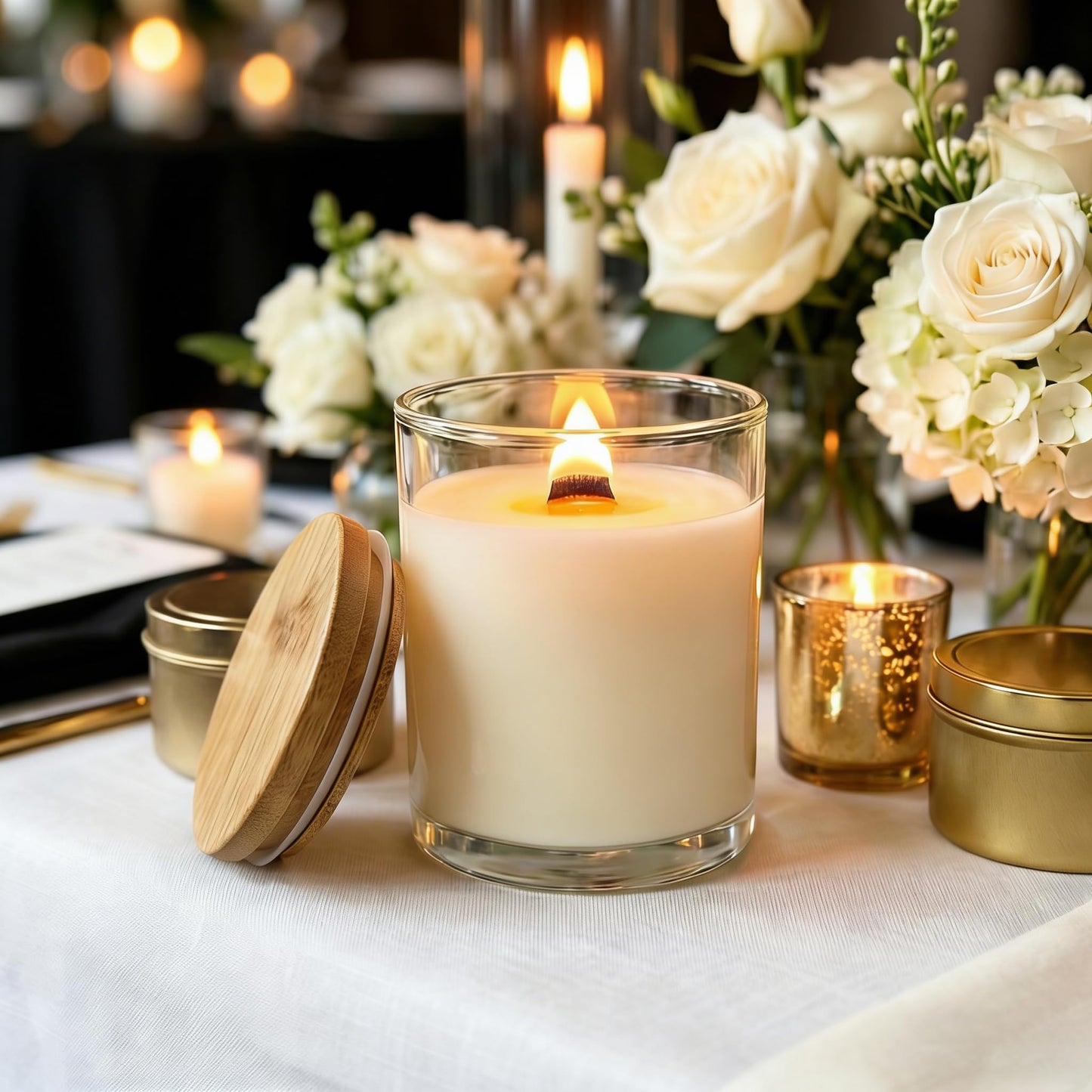 12PCS 7oz Thick Candle Jars for Making Candles, Empty Glass Candle Jars with Bamboo Lids, in Bulk, Clear