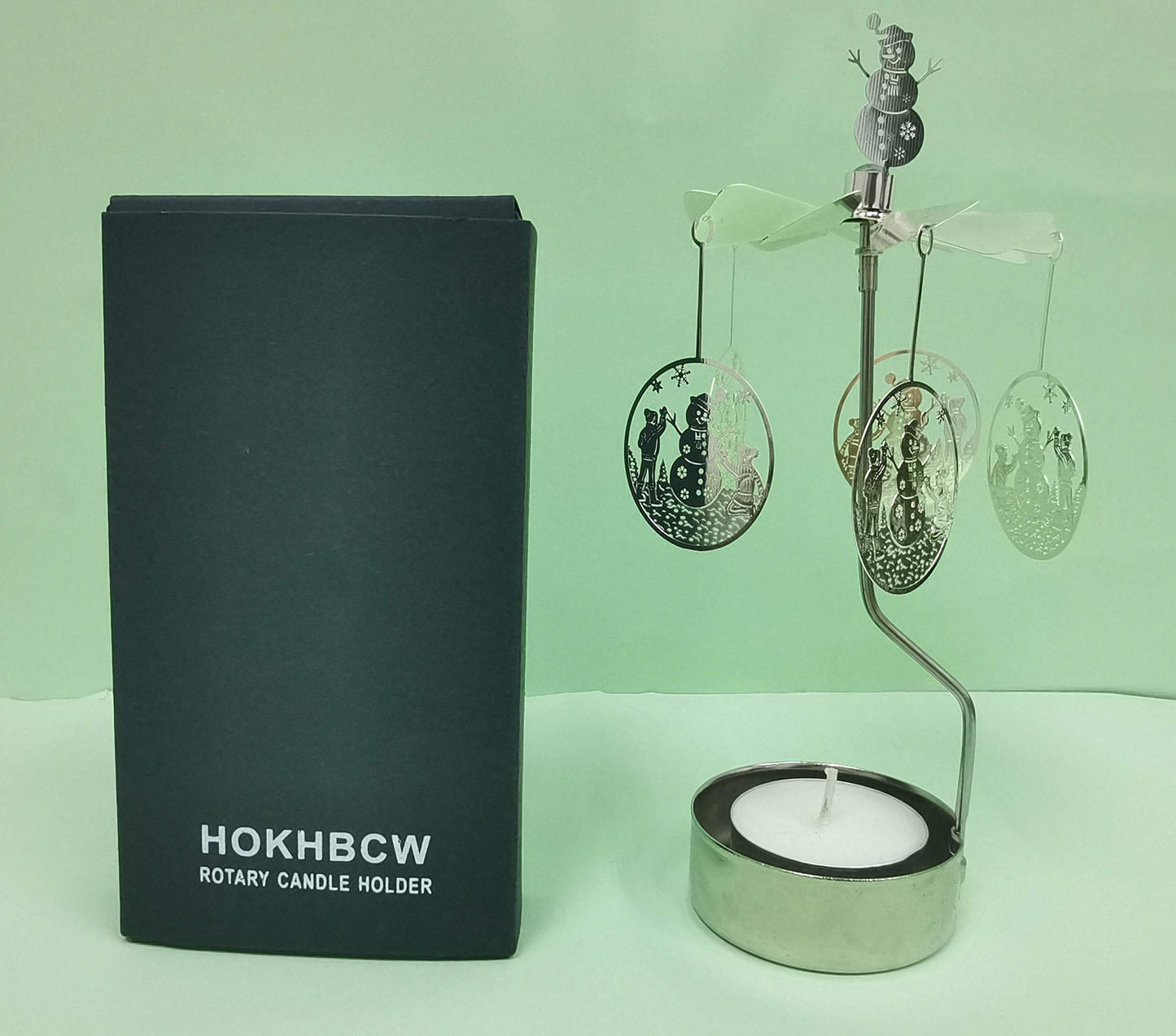 Rotary Candle Holder Spinning Candleholder Metal Small Gift (Snowman)