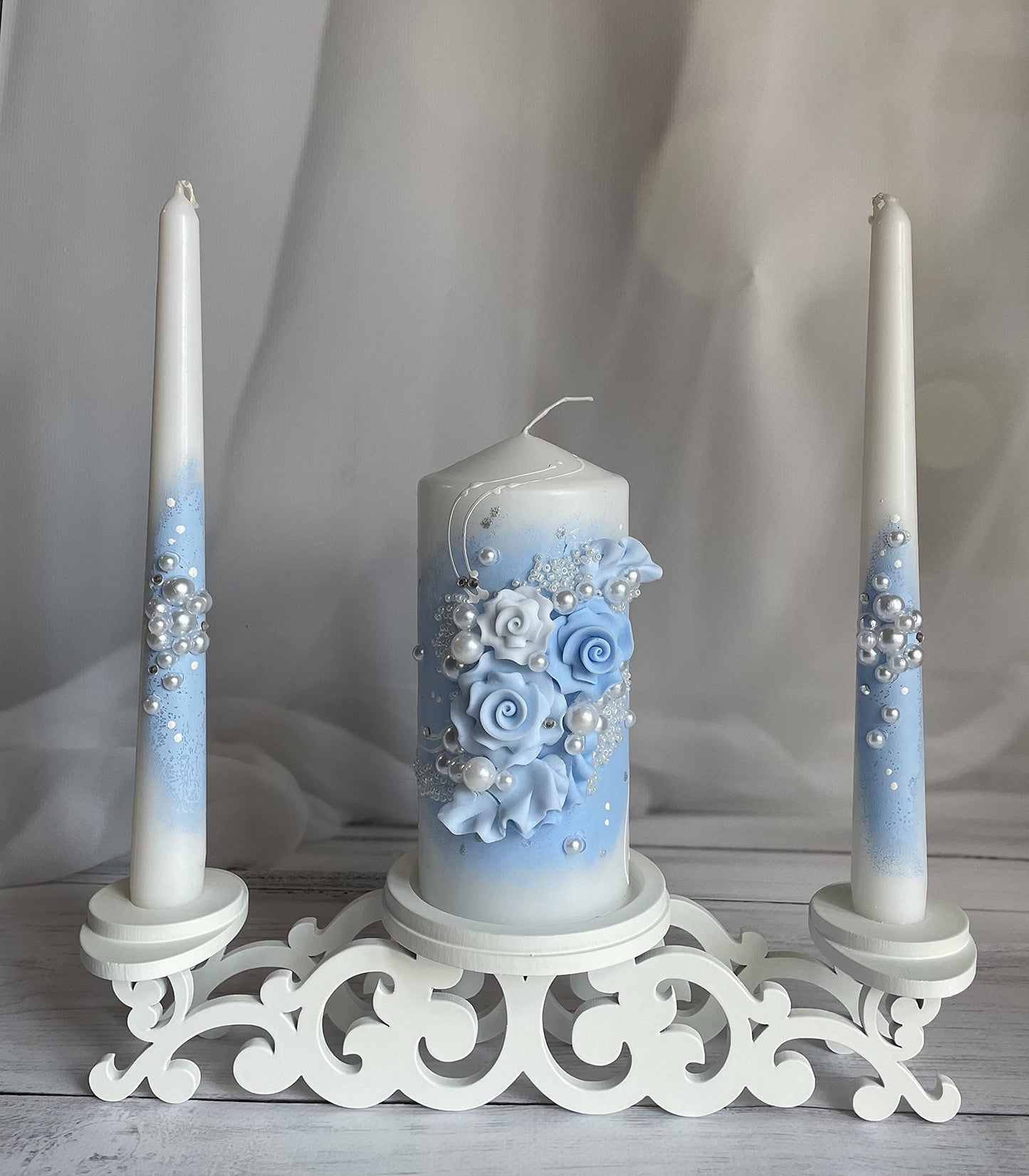 Magik Life Wooden Unity Candle Holder – Solid One-Piece Triple Candle Stand – Handcrafted from Natural Wood – Painted in Safe Premium White Finish – Fits 2 Taper (0.80”) & 1 Pillar Candle (3”)